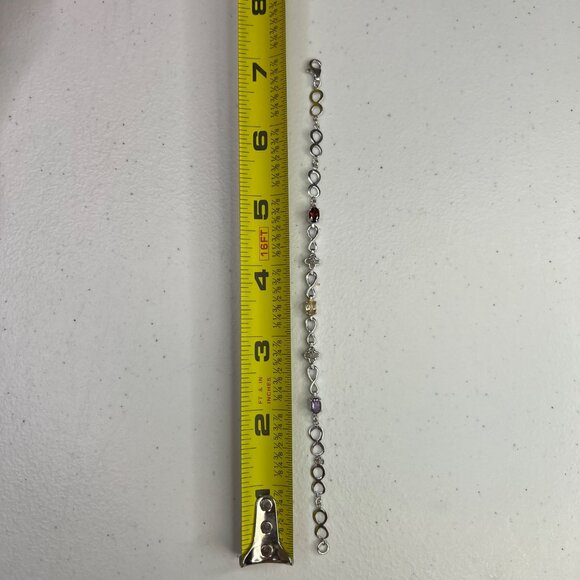 Sterling Silver 925 Bracelet With 3 Multi-Color Gemstones & Infinity Link Design - Picture 4 of 10